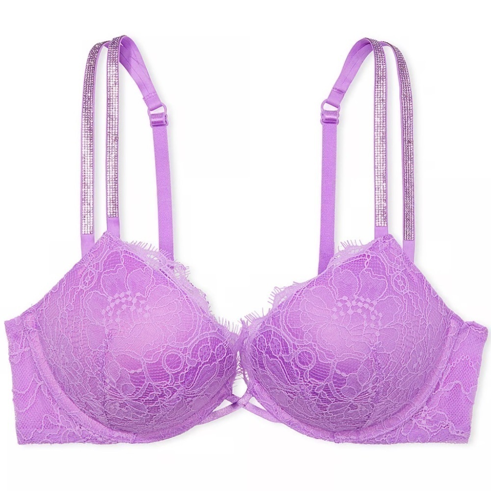 Brand New Victoria’s Secret Bombshell Plunge Lace Double Shine Strap Purple Bra
